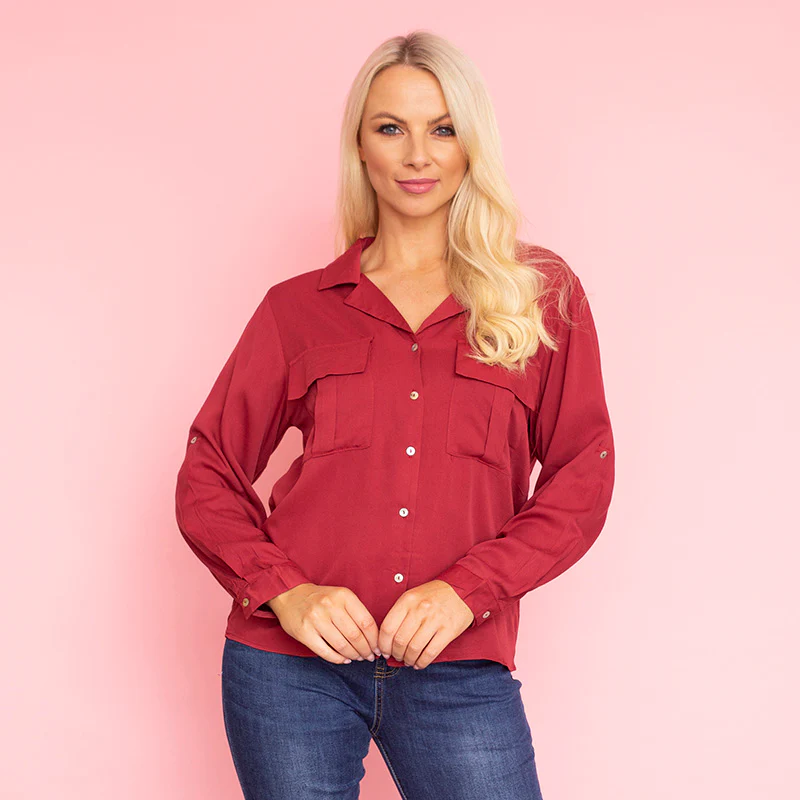 Elenor Pocket Shirt (Burgundy) - Image 6