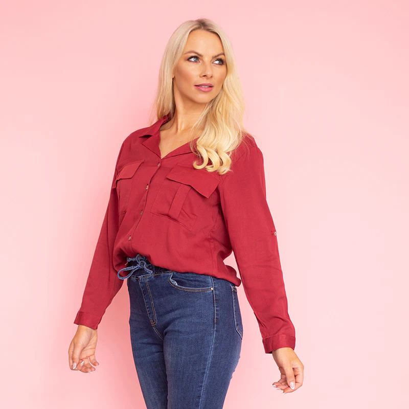 Elenor Pocket Shirt (Burgundy) - Image 8