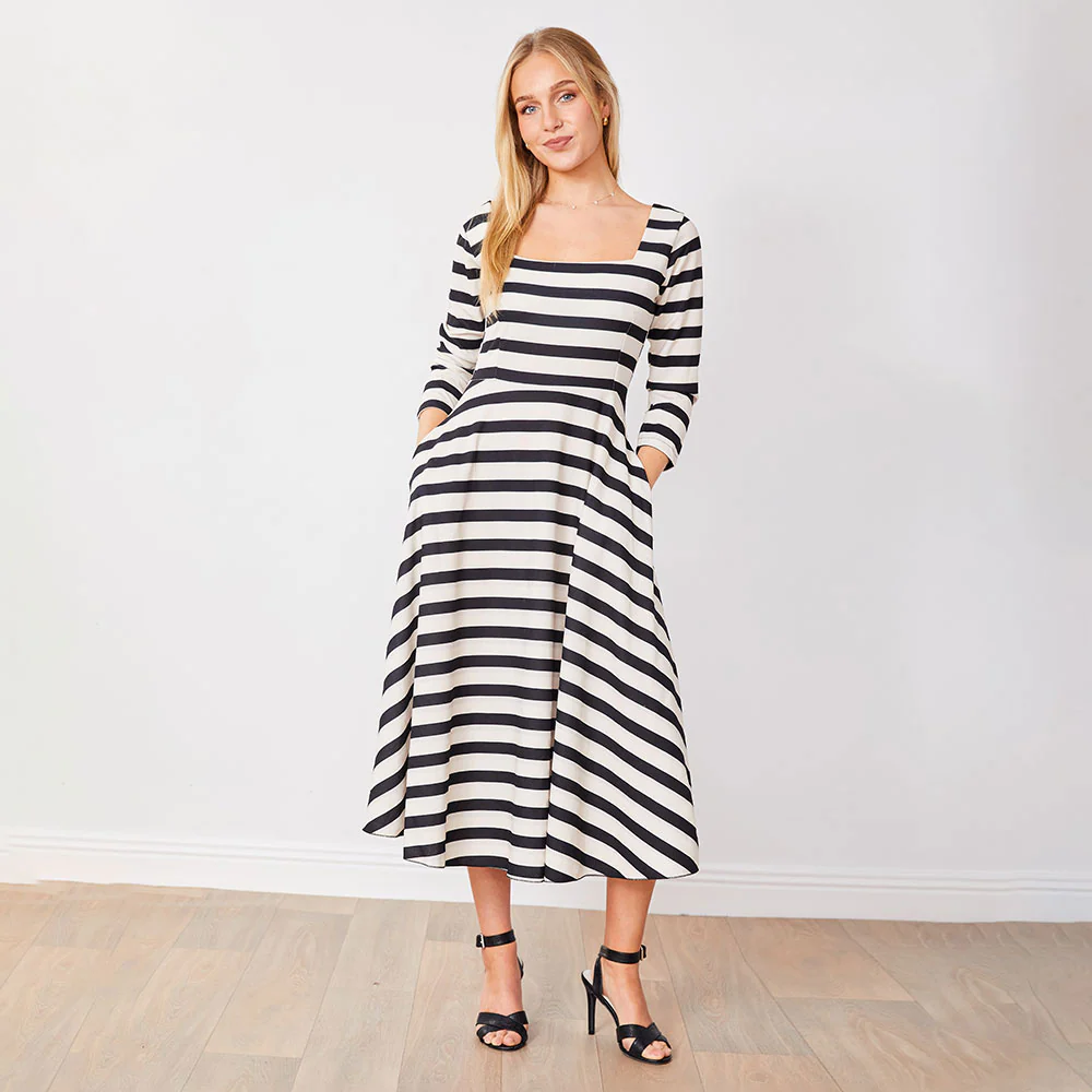 Elsie Dress (Black/White Stripe) - Image 2