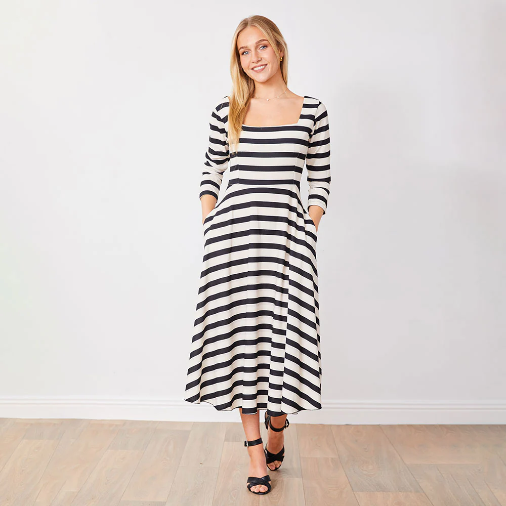 Elsie Dress (Black/White Stripe) - Image 6