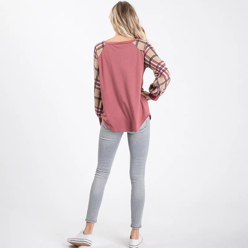 Eve Plaid Sleeve Top Mauve - Image 8