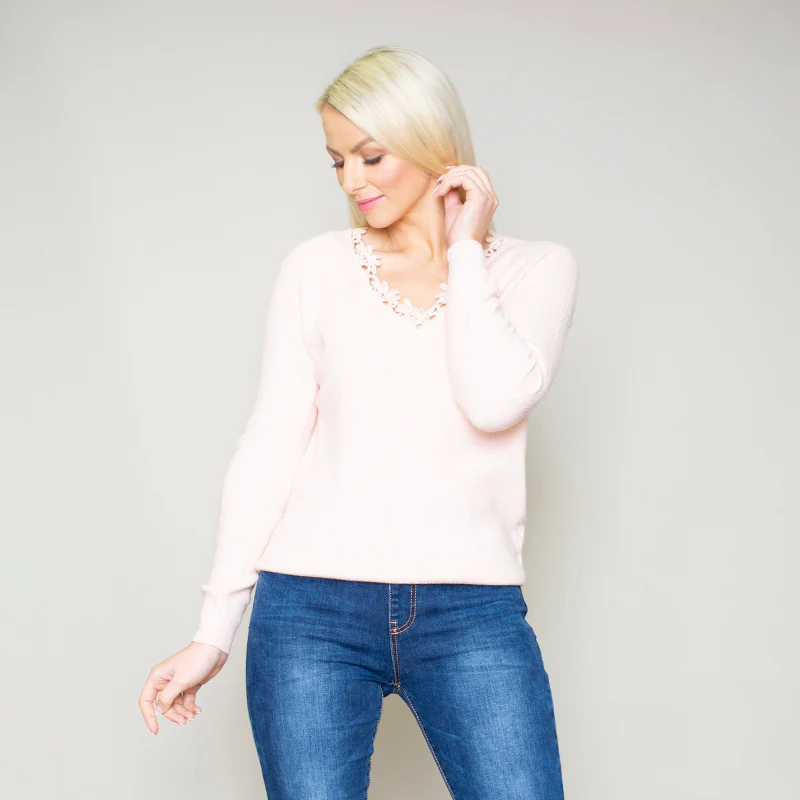 Fia Floral Trim Jumper Pink - Image 3