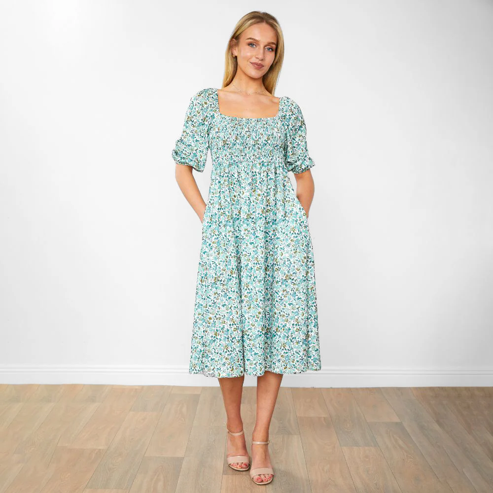 Georgia Dress (Green Flower) - Image 3