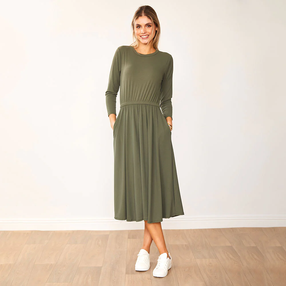 Heidi Dress Khaki & Navy (2 for €68) - Image 4