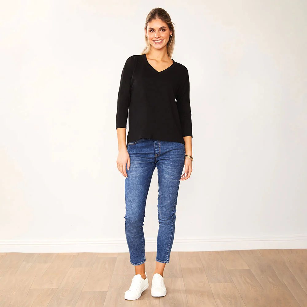 Jasmine V Neck Top (Black) - Image 2