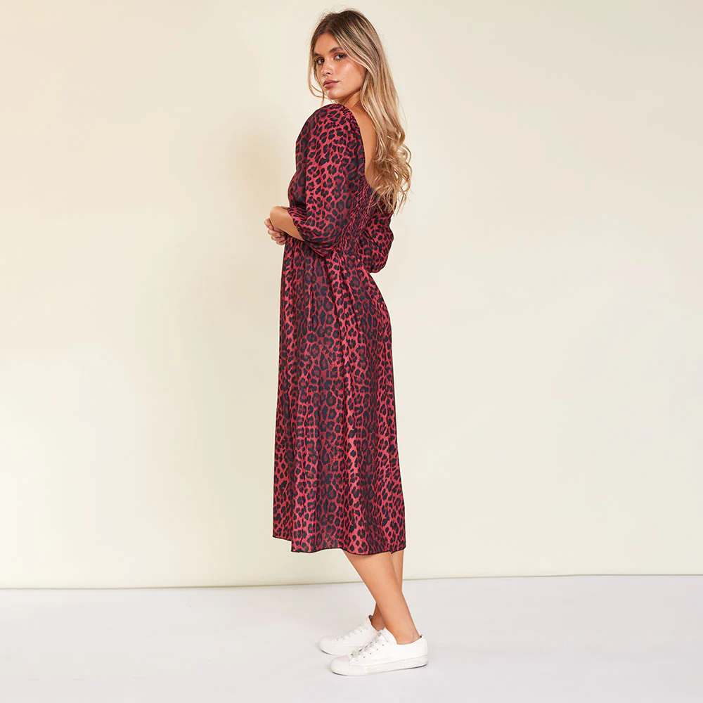 Kadie Leopard Dress (Burgundy) - Image 5