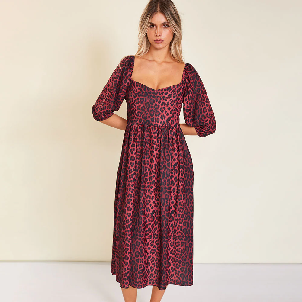 Kadie Leopard Dress (Burgundy) - Image 6