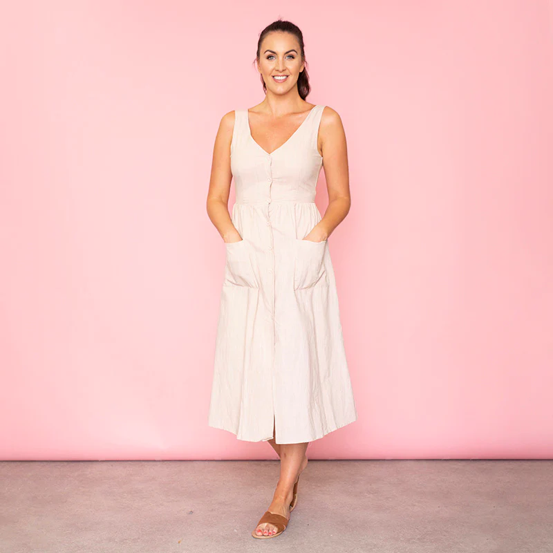 Bree Bow Back Midi Dress (Beige) - Image 4