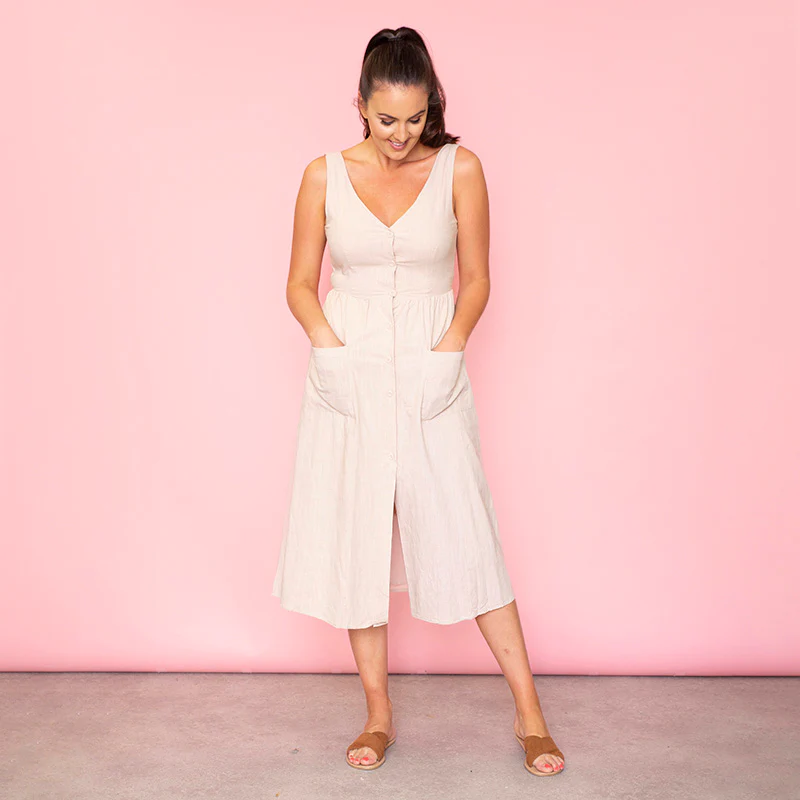 Bree Bow Back Midi Dress (Beige) - Image 7