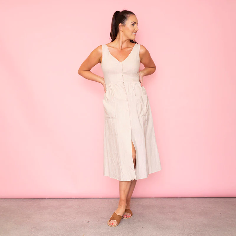 Bree Bow Back Midi Dress (Beige) - Image 9