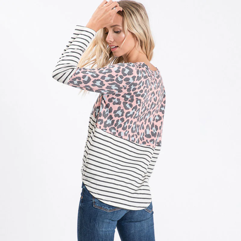 Leo Leopard Stripe Knot Top Blush - Image 2