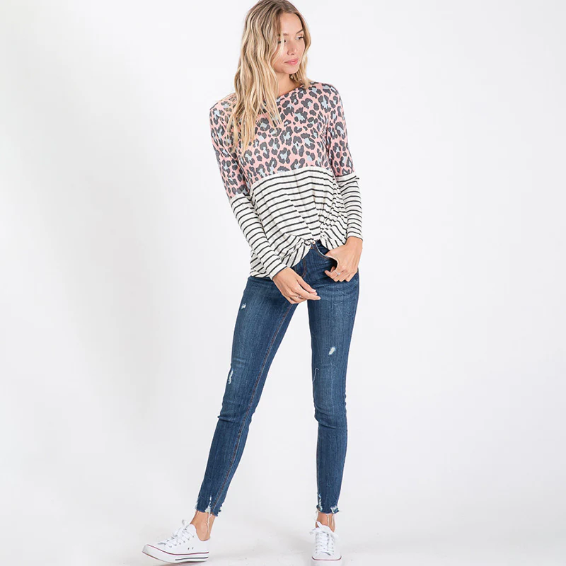 Leo Leopard Stripe Knot Top Blush - Image 3