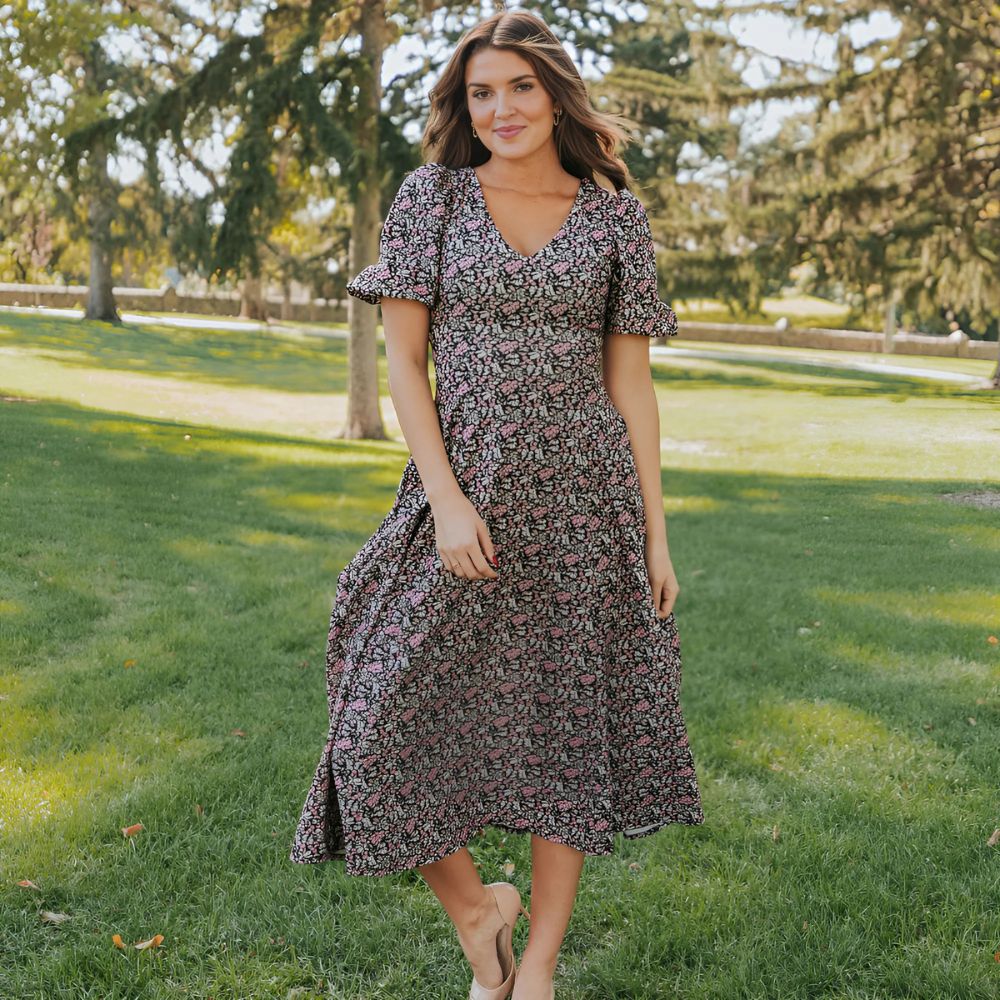 Lucy Dress (Black/Pink Floral) - Image 7