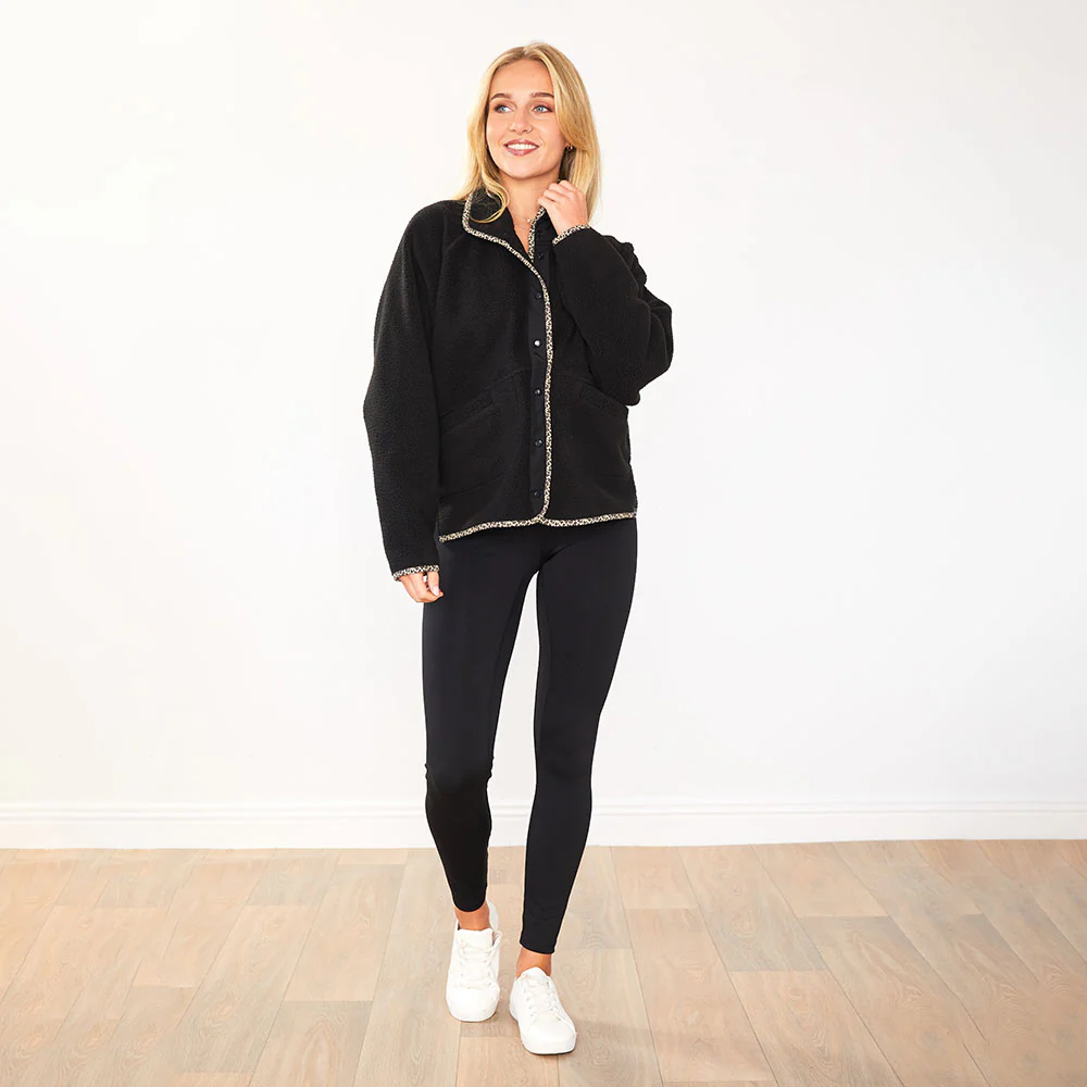 Molly Fleece Jacket (Black/Leopard Trim) - Image 6