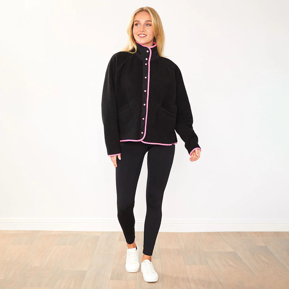 Molly Fleece Jacket (Black/Neon Pink Trim) - Image 4