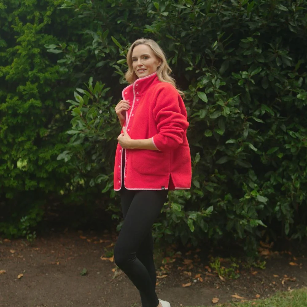 Molly Fleece Jacket (Coral Red/Pink Trim) - Image 12