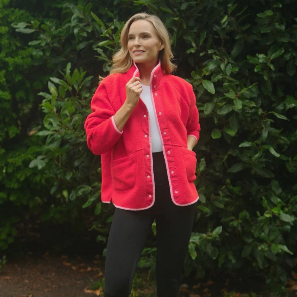 Molly Fleece Jacket (Coral Red/Pink Trim) - Image 13