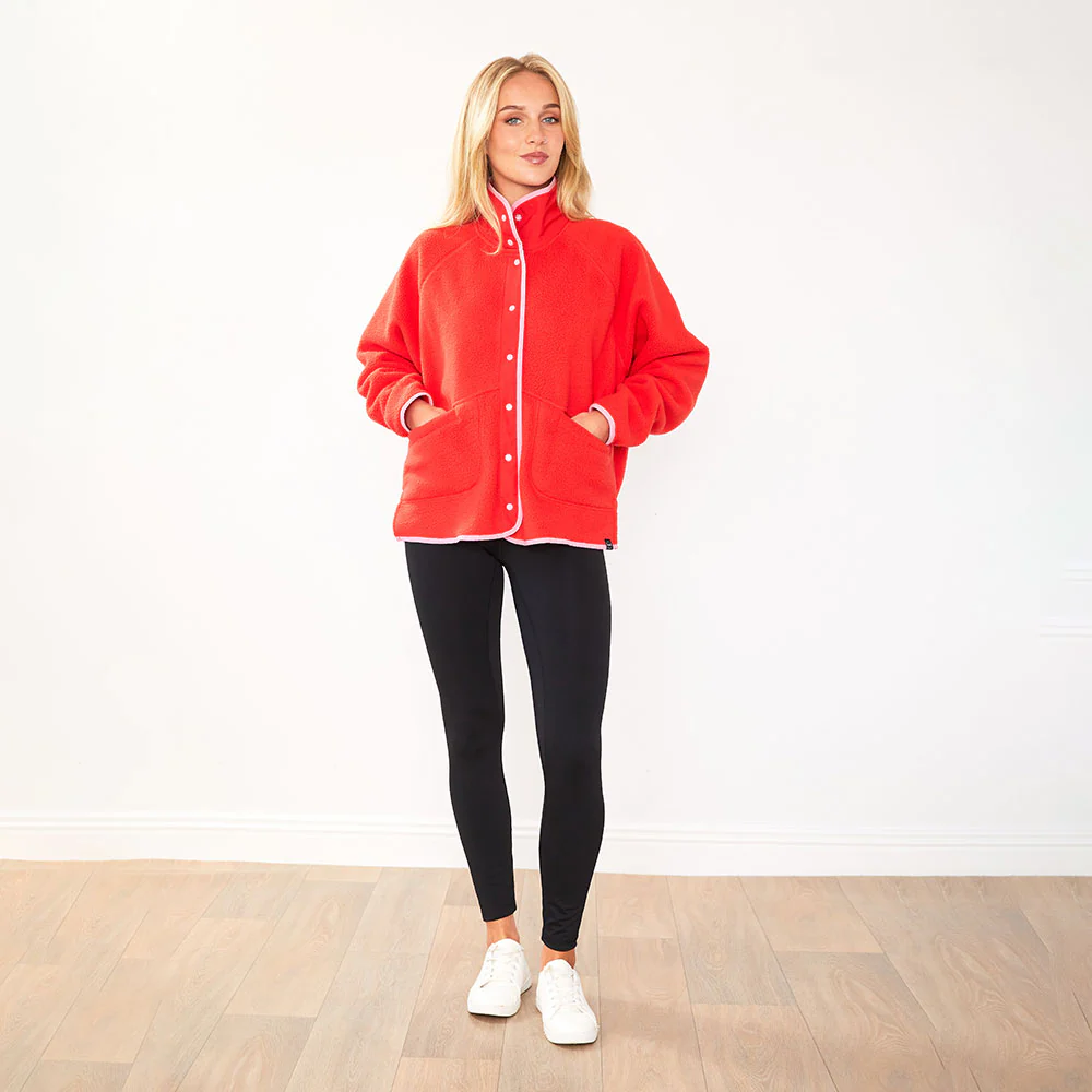 Molly Fleece Jacket (Coral Red/Pink Trim) - Image 6