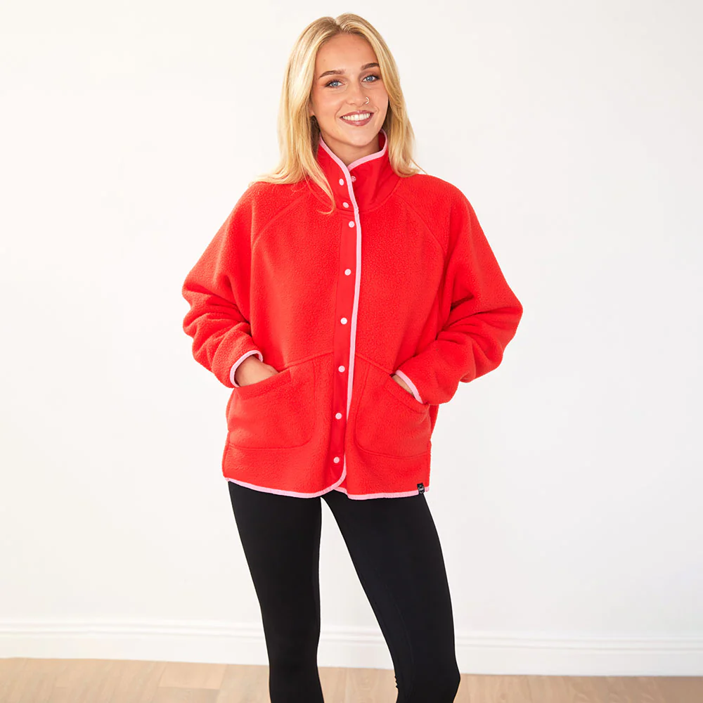 Molly Fleece Jacket (Coral Red/Pink Trim) - Image 8