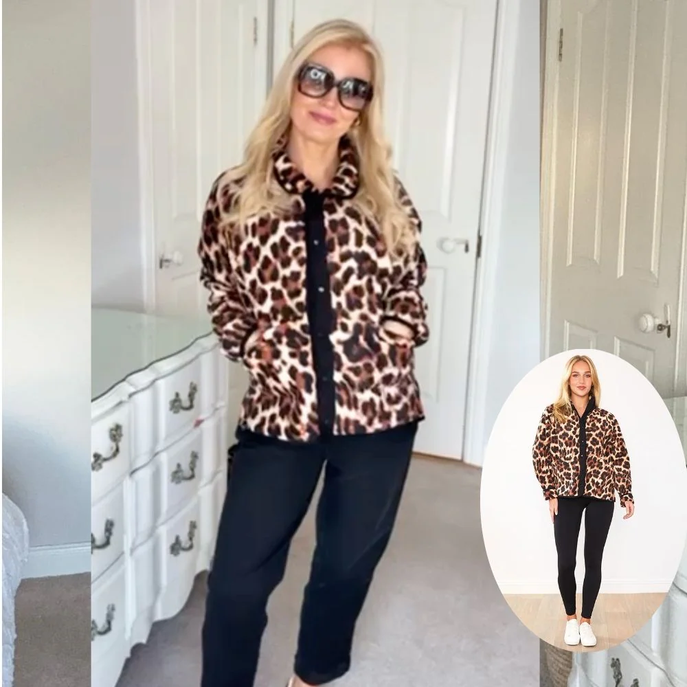Molly Fleece Jacket (Leopard Print/Black Trim) - Image 5