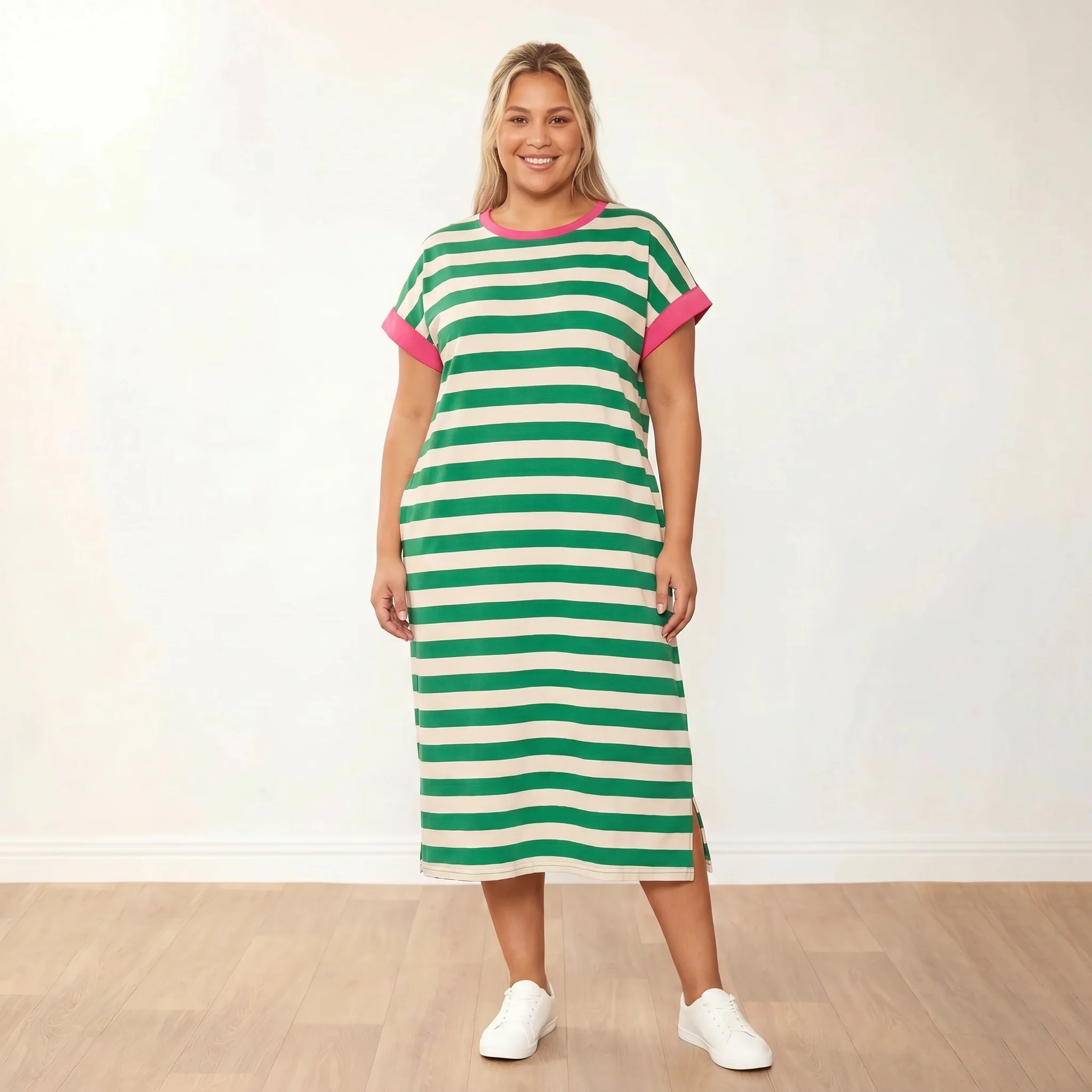 Rachel Dress (Green Stripe/Pink) - Image 3