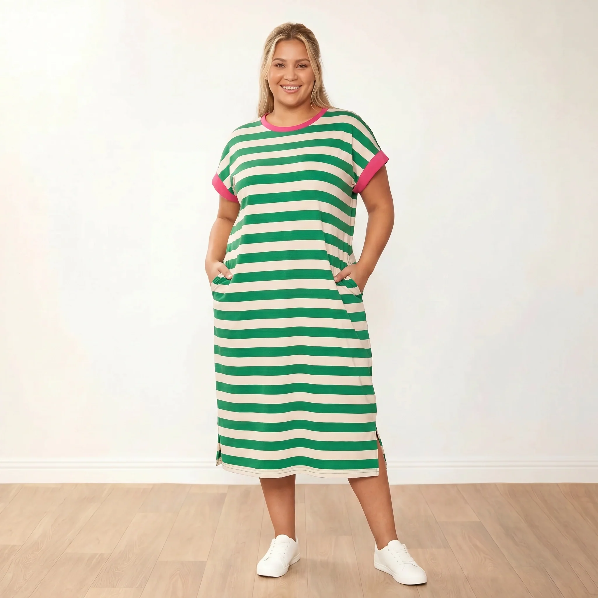 Rachel Dress (Green Stripe/Pink) - Image 5