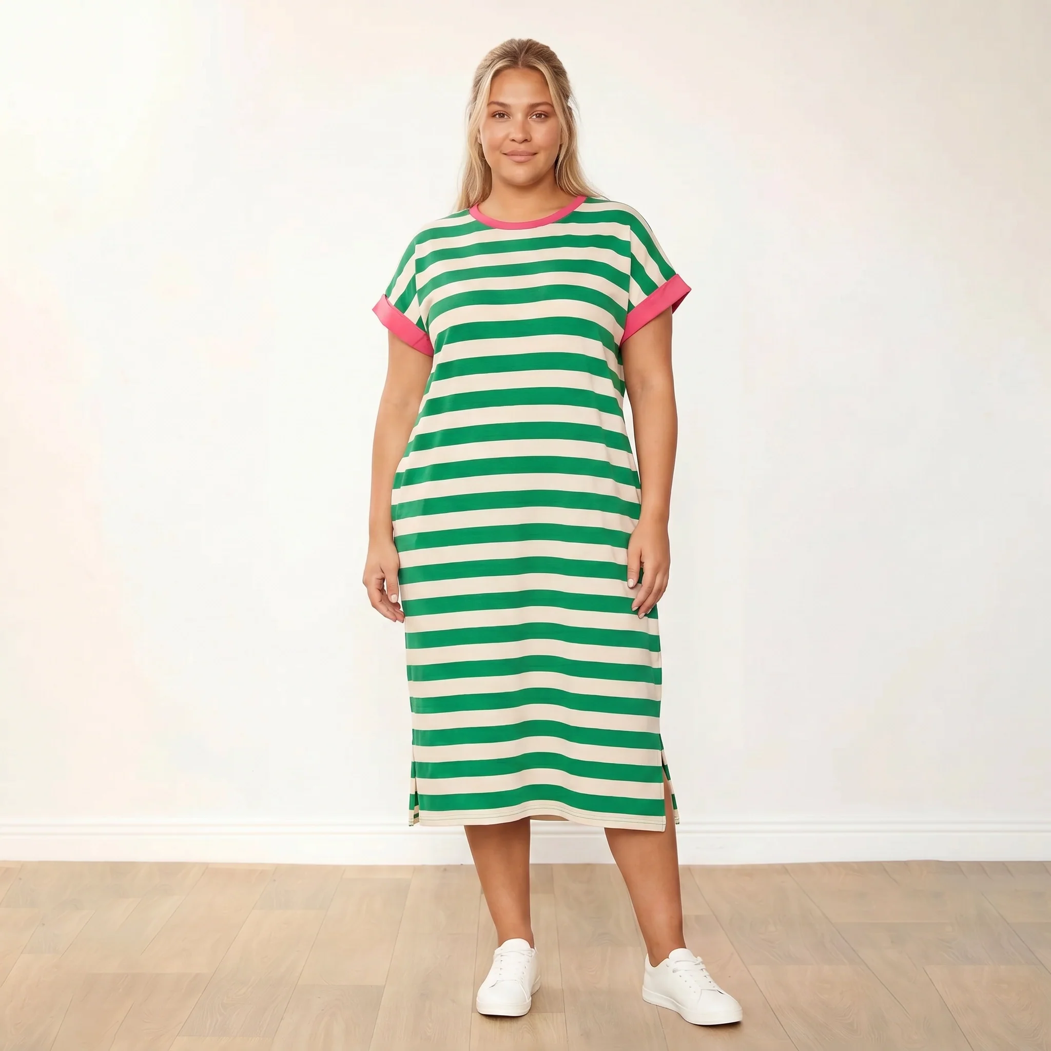 Rachel Dress (Green Stripe/Pink) - Image 7