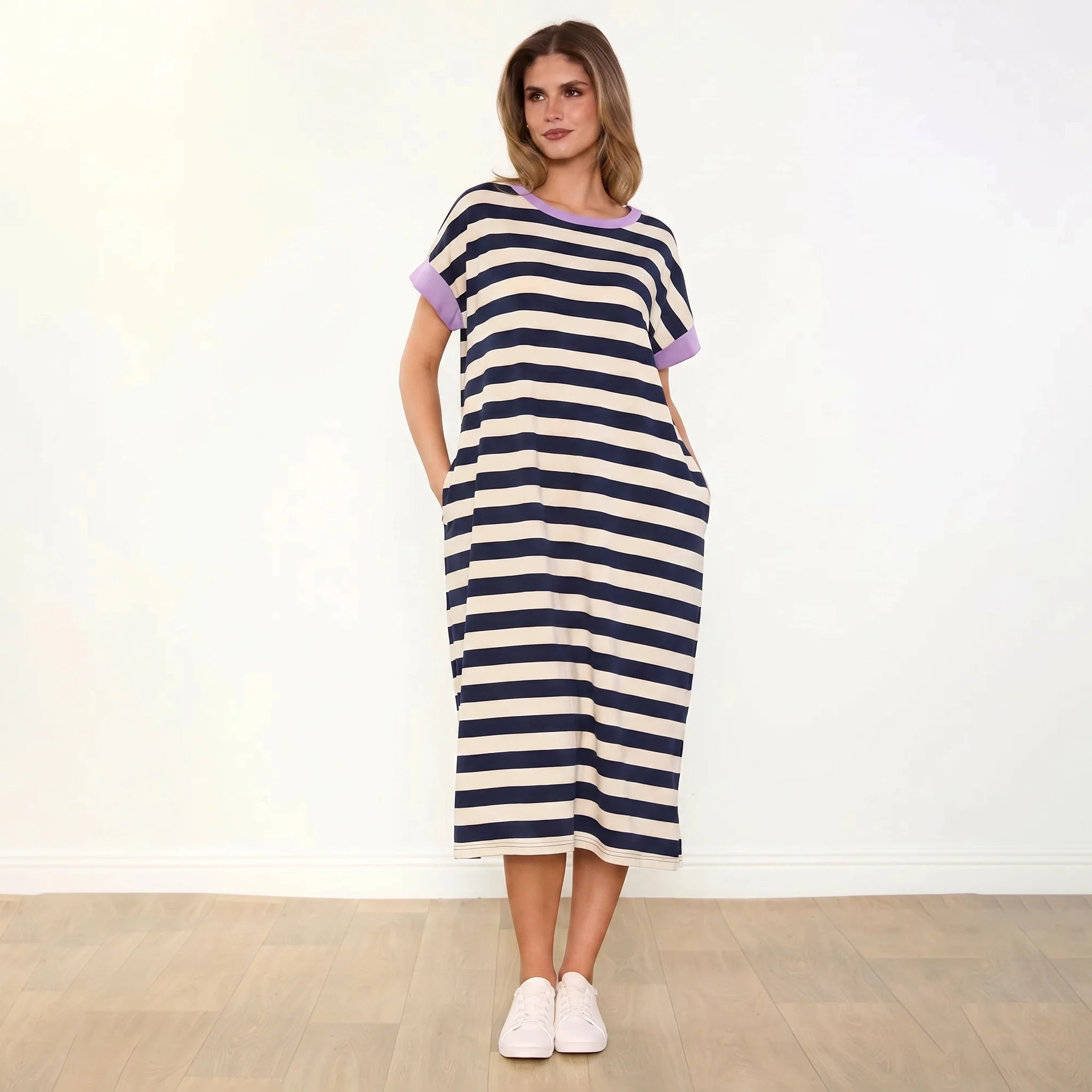Rachel Dress (Navy Stripe/Lilac) - Image 3