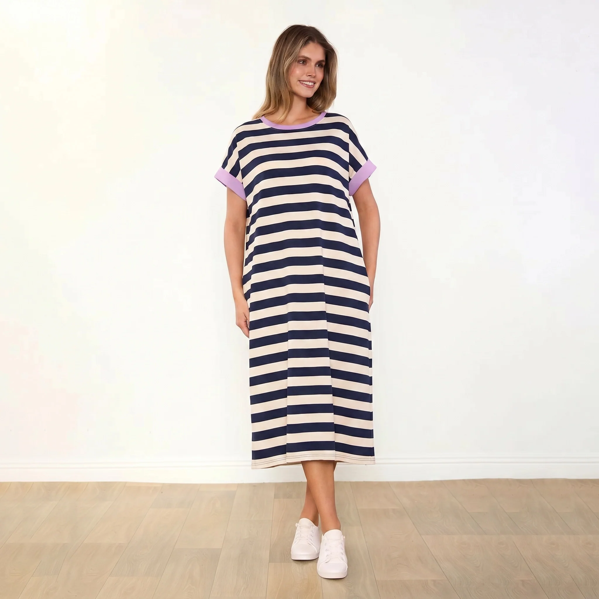 Rachel Dress (Navy Stripe/Lilac) - Image 5