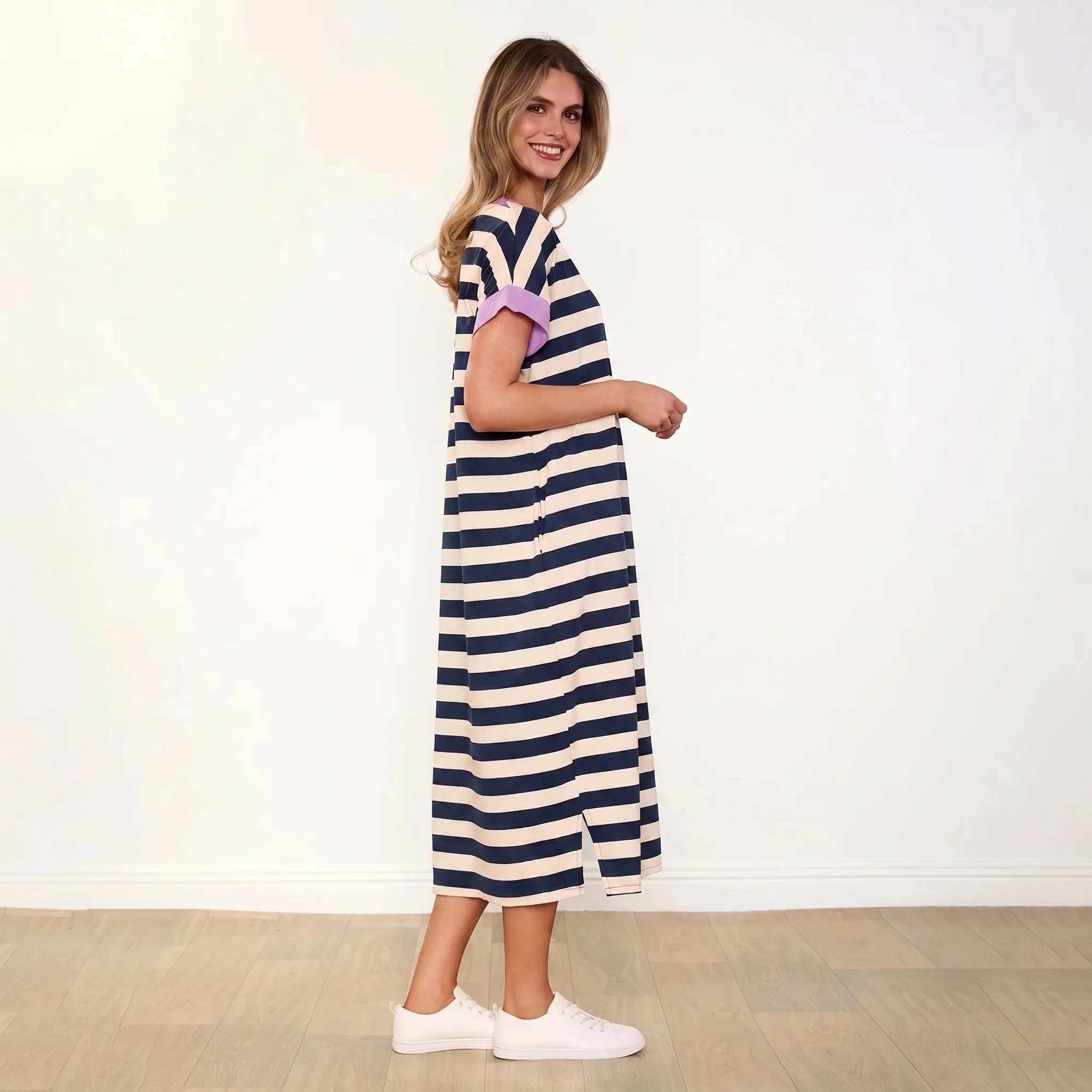 Rachel Dress (Navy Stripe/Lilac) - Image 7