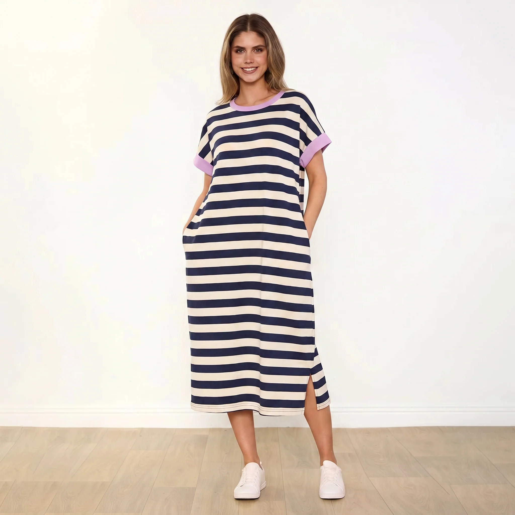 Rachel Dress (Navy Stripe/Lilac) - Image 9