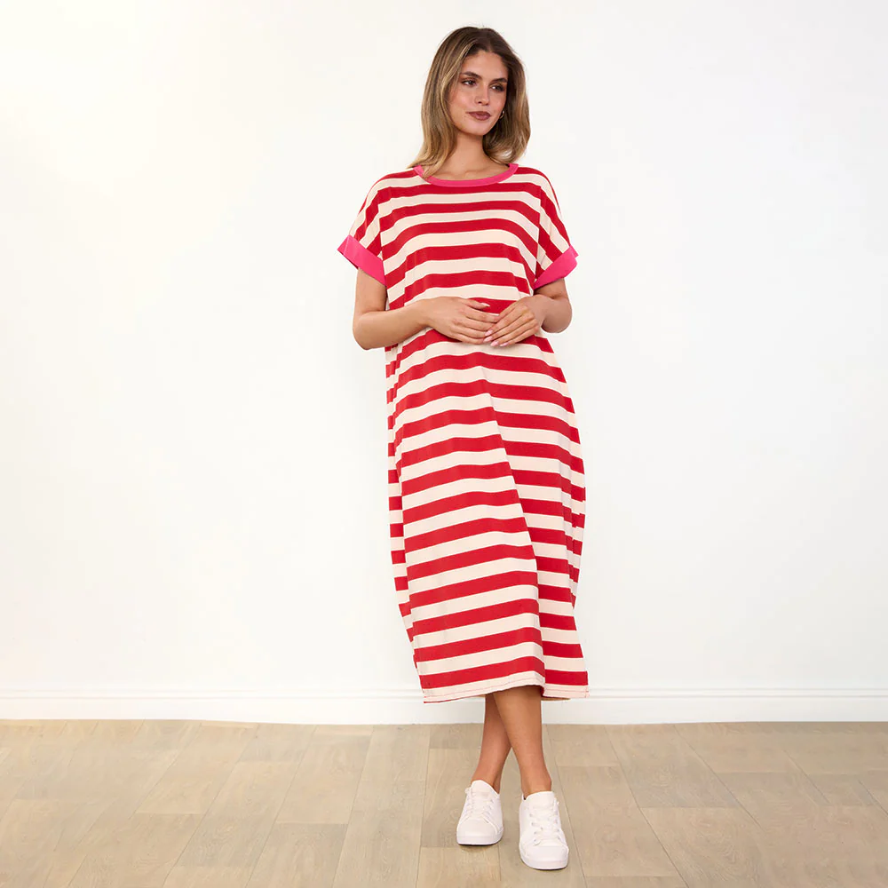 Rachel Dress (Red Stripe/Pink) - Image 4
