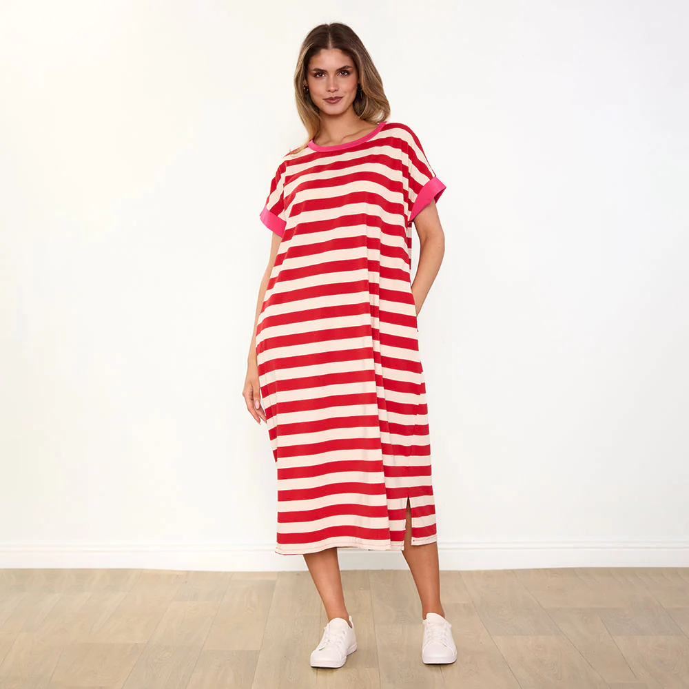 Rachel Dress (Red Stripe/Pink) - Image 5