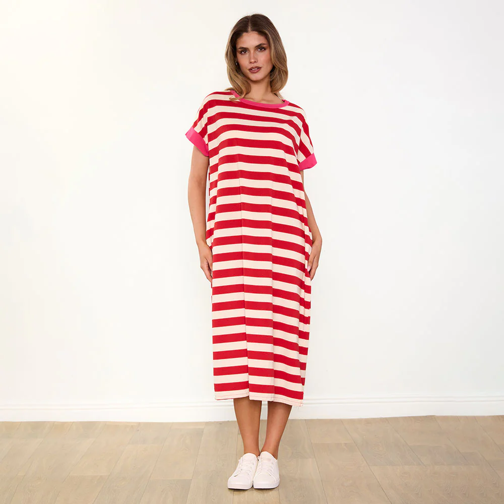 Rachel Dress (Red Stripe/Pink) - Image 7