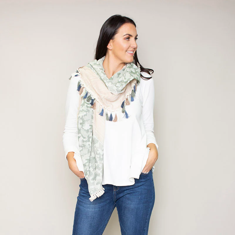 Rio Tassel Scarf Khaki