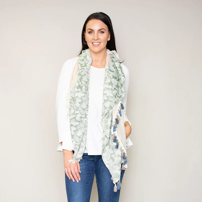 Rio Tassel Scarf Khaki - Image 2