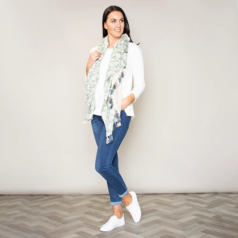 Rio Tassel Scarf Khaki - Image 3