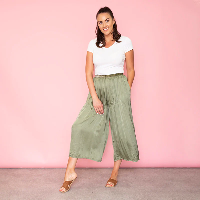 Aly Loose Elastic Waist Trousers Khaki
