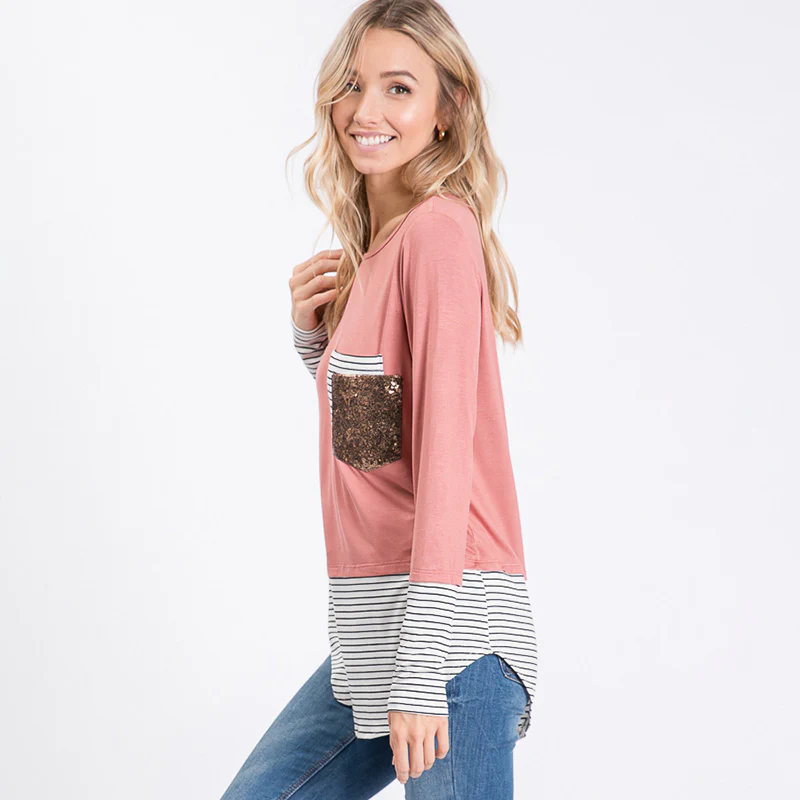 Sule Striped Hem Pocket Top - Image 2