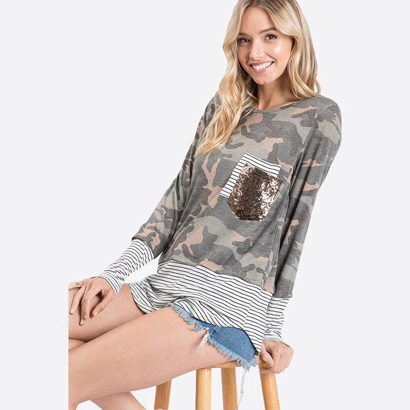 Sule Striped Hem Pocket Top Army - Image 14