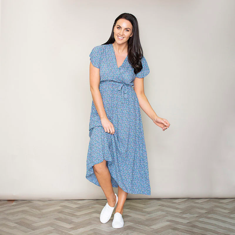 Carmen Floral Midi Dress (Blueberry)