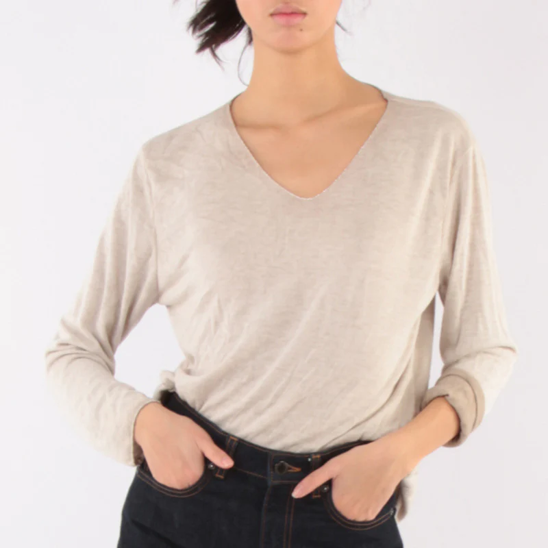 Via V Neck Knit Taupe