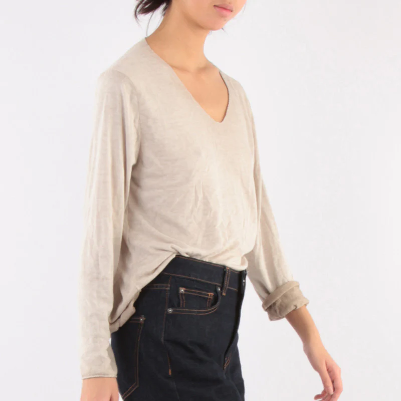 Via V Neck Knit Taupe - Image 3