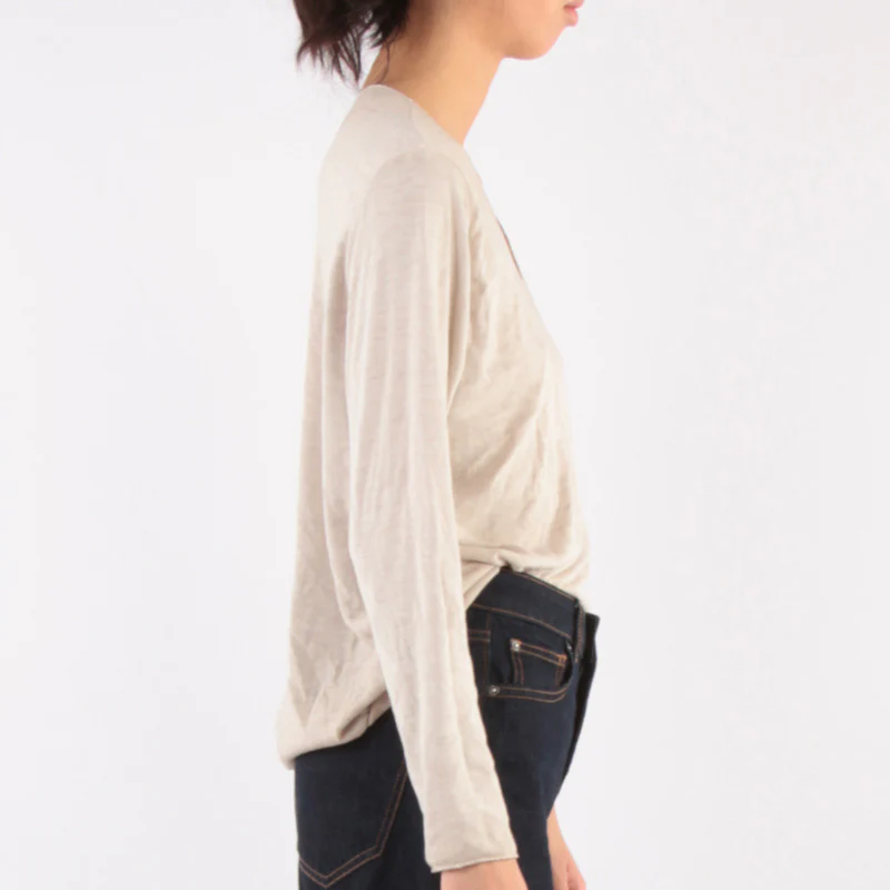 Via V Neck Knit Taupe - Image 4